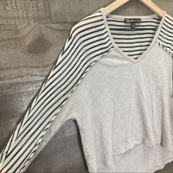 Elizabeth and James Silk Sleeve Shoulder Striped Dolman High Low Top - Picture 3 of 8